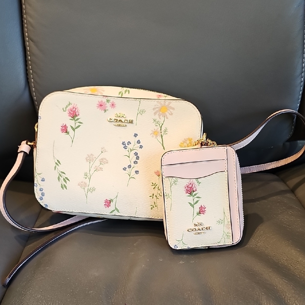 Coach Floral Cream Mini Camera  Bag With Matching Wallet.